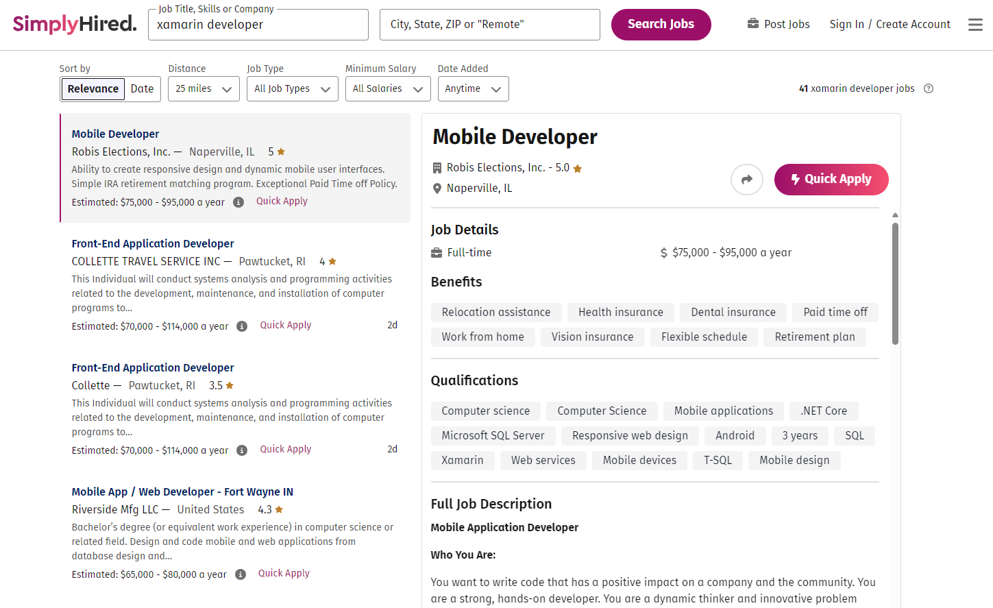 Simplyhired.com - A Comprehensive Job Search Engine for Xamarin Developer Positions