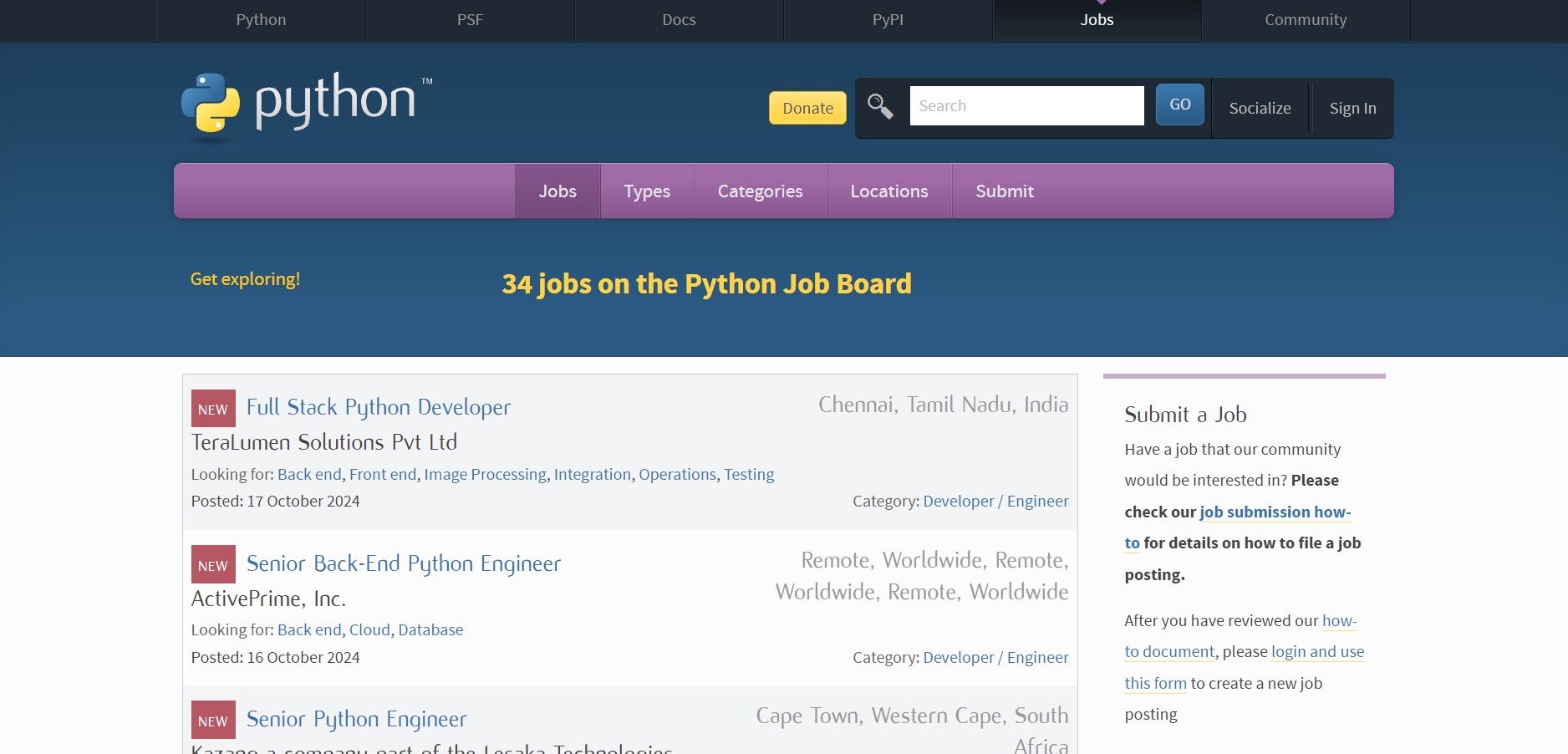 Python.org Jobs SS