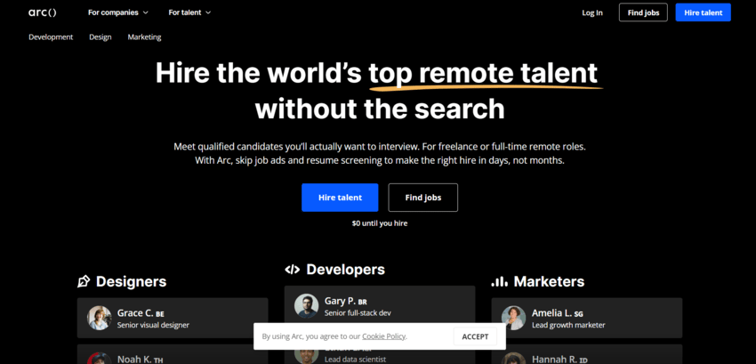arc.dev home page